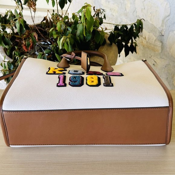 Michael Kors Mirella MD Embellished Tote Bag/ Clutch Wristlet Leather Cream Mult - Picture 8 of 16